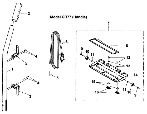 Cirrus CR77 Upright Vacuum Cleaner Handle Parts List & Schematic