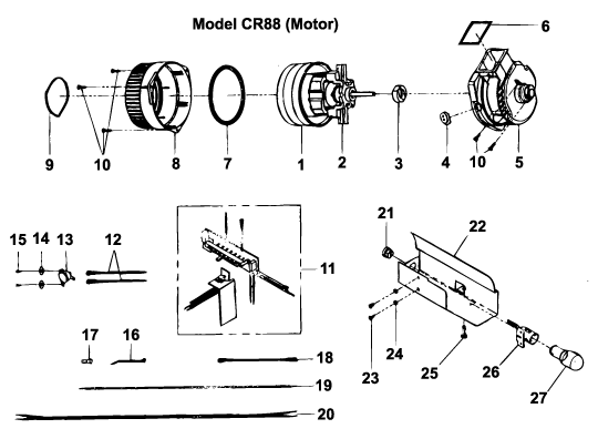 Cirrus CR88 Upright Vacuum Cleaner Motor Parts List & Schematic