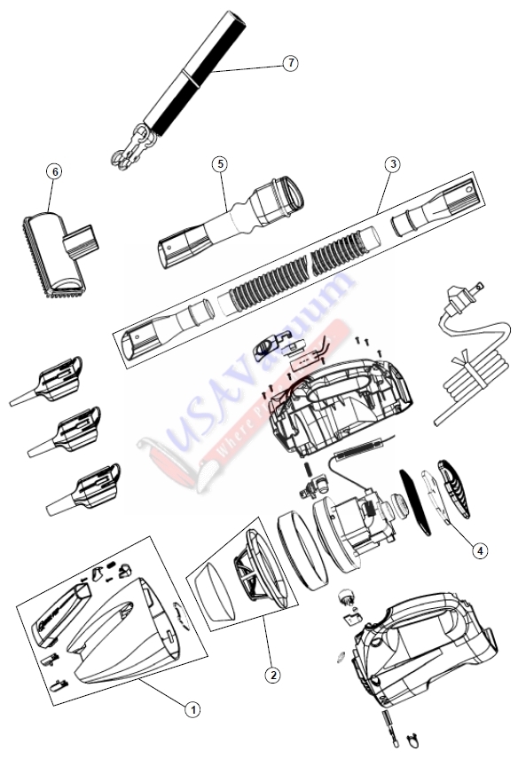 Dirt Devil Scorpion Quick Flip Inflator 7 Amps Red M0871XRED,  Dirt Devil Model Number M0871XRED Parts List & Schematic