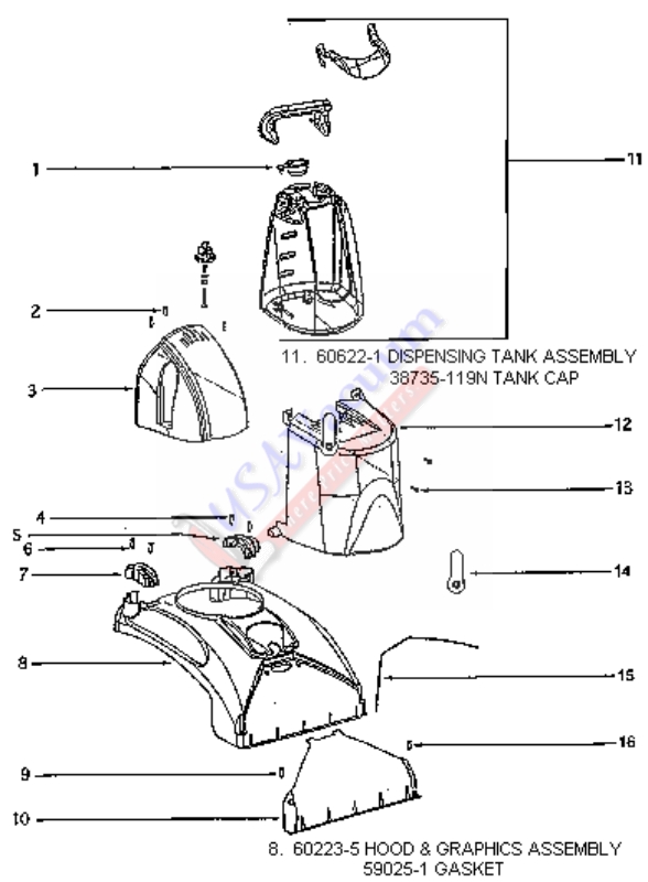 Eureka 2585 Upright Carpet Shampooer Parts List & Schematic