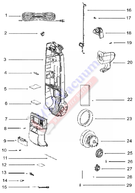 Eureka 2903A Upright Vacuum Cleaner Parts List & Schematic