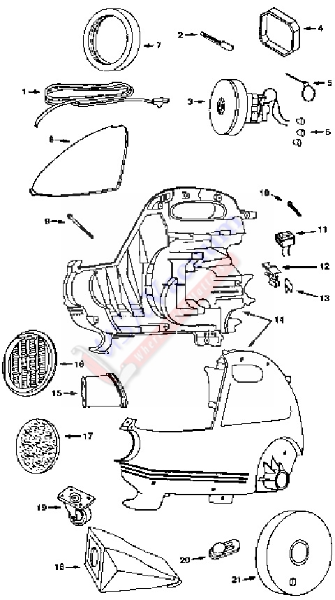 Eureka 3621 Mighty Mite II Canister Vacuum Cleaner Parts List & Schematic