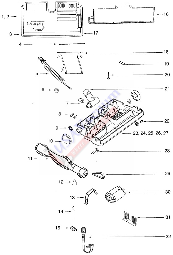 Eureka 6994 Oxygen Canister Vacuum Cleaner Parts List & Schematic