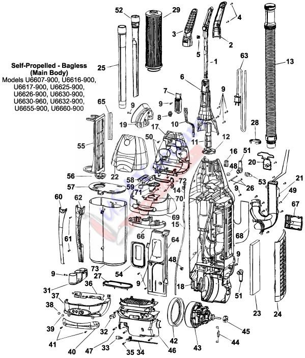 Hoover Self Propelled Bagless Upright U Series Parts List & Schematic ...