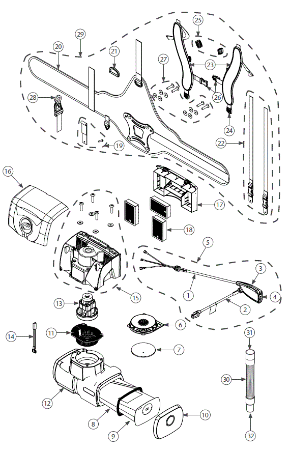 ProTeam Super HalfVac HEPA 6 Qt. Hip Vacuum Parts List & Schematic, ProTeam HalfVac Parts List & Schematic